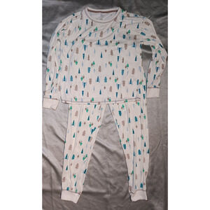 Sonoma Pajama Set Women's Small White All Over Tree Print 2pc Christmas Winter